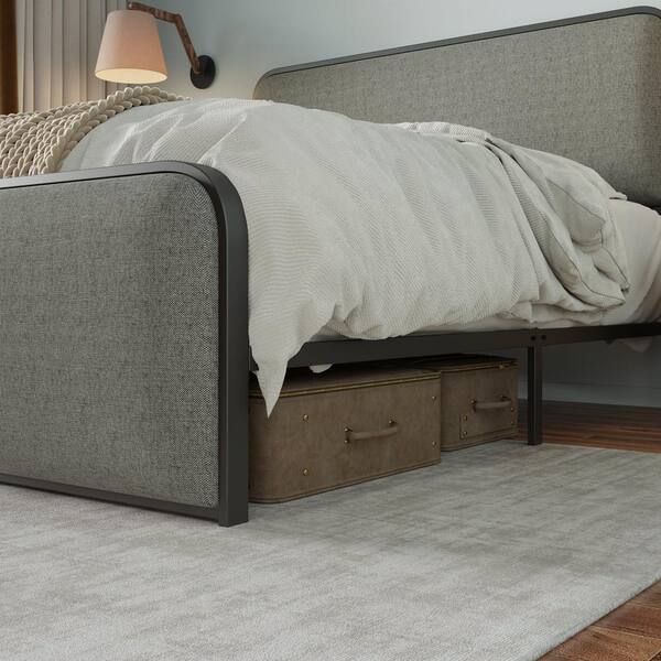 Gray Metal Frame Queen Platform Bed with Storage
