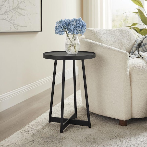 Rayne 16 in. Black Finish Round Metal and MDF End Table