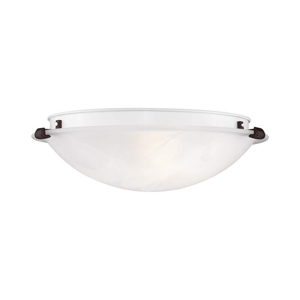 Bronze and White Alabaster Glass 3-Light Flush Mount