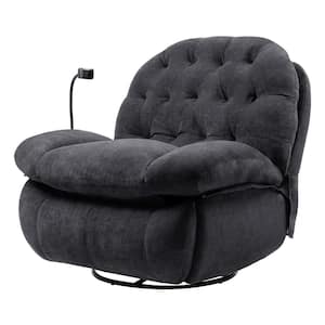 Dark Gray Velvet Swivel Recliner Accent Chair with Massage