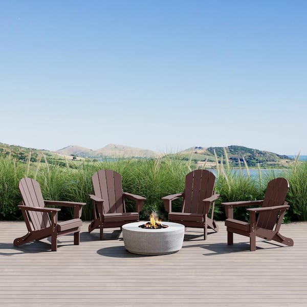 Laguna 4-Pack Fade Resistant Outdoor Patio HDPE Poly Plastic Classic Folding Adirondack Chairs in Dark Brown