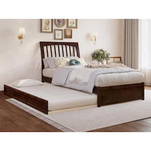 Roslyn Walnut Brown Solid Wood Frame Twin XL Platform Bed with Panel Footboard and Twin XL Trundle