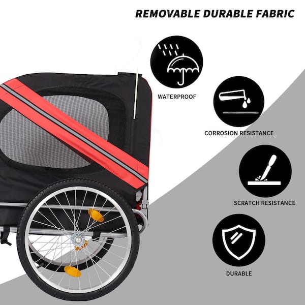 Outdoor Heavy-Duty Foldable Utility Pet Stroller Dog Carriers Bicycle Trailer in Red - Medium