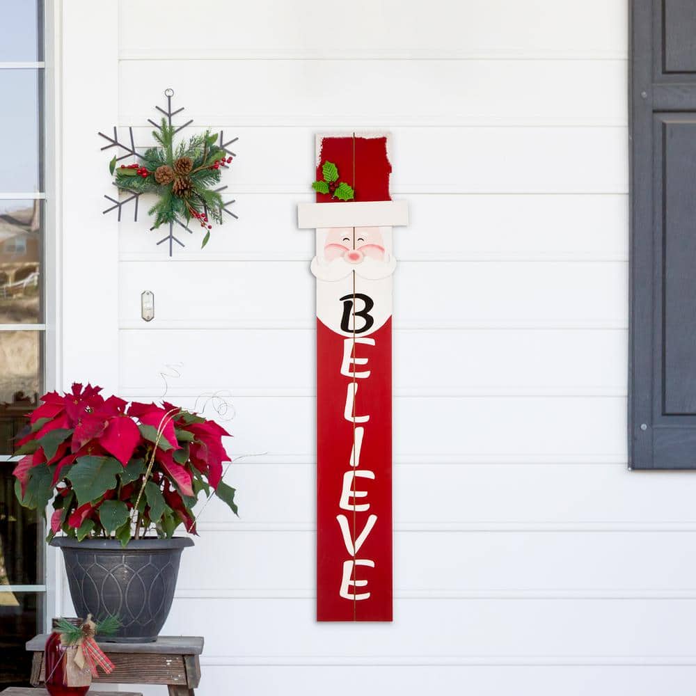 Red and White 42" Wooden Santa Porch Sign with Believe Letters