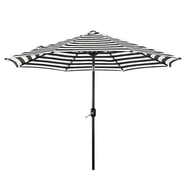 Tristen 9 ft. Outdoor Patio Crank and Tilt Market Table Umbrella in Black/White Stripe