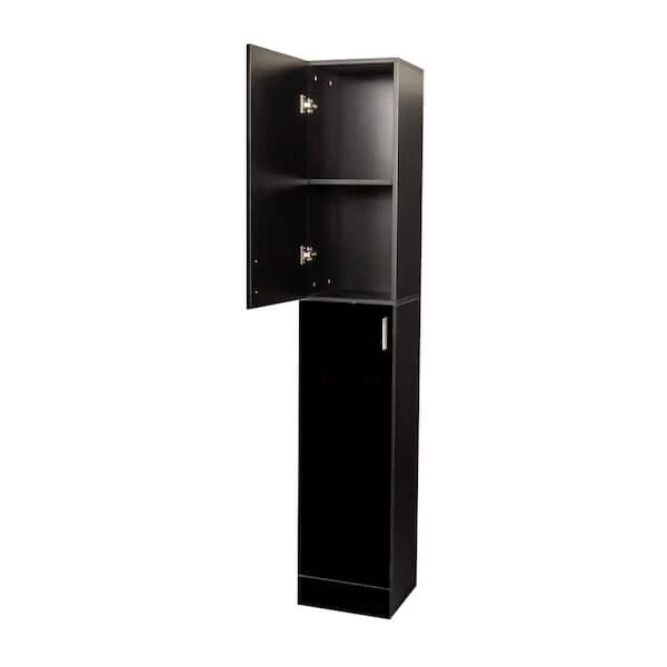 14 in. W x 12 in. D x 75 in. H Black Linen Cabinet, Freestanding Cabinet with Adjustable Shelves and Doors for Kitchen