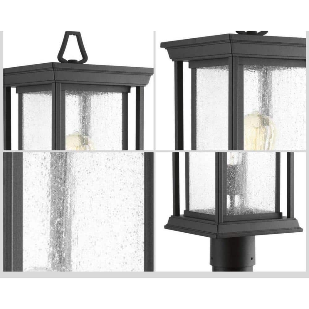 Endicott Black Aluminum 1-Light Post Lantern with Linen Glass Shade
