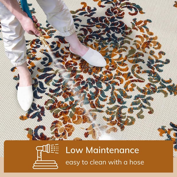 Dorado Arid Modern Medallion Persian Ivory 2 ft. 7 in. x 9 ft. 10 in. Runner High-Low Indoor/Outdoor Area Rug