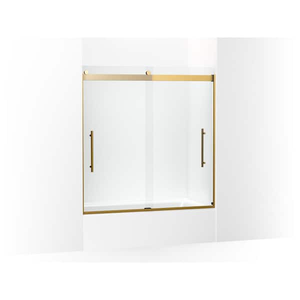 KOHLER Levity Plus 59.625 in. W x 56.625 in. H Sliding Tub Door in Vibrant Brushed Moderne Brass with Clear Glass