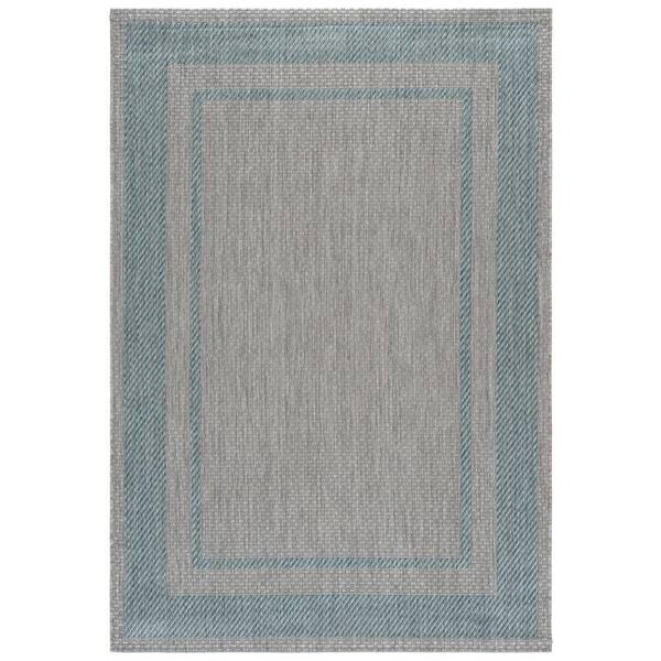 Courtyard 7 x 10 Green/Aqua Border Area Rug