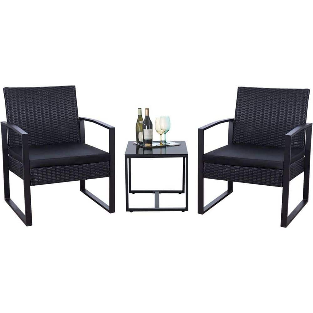 3-Piece Patio Set Wicker Patio Furniture, Bistro Set Rattan Chairs with Cof