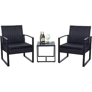 3-Piece Patio Set Wicker Patio Furniture, Bistro Set Rattan Chairs with Coffee Table for Patio and Bistro (Black)