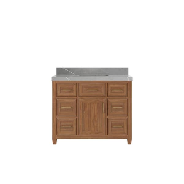 Willow Collections Santa Monica 42 in. W x 22 in. D x 36 in. H Single Sink Bath Vanity in Dark Natural with 2 in. Piatra Quartz Top