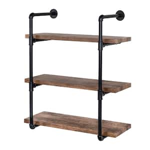 9 in. x 31.5 in. x 35.4 in. Black Steel and Wood 3-Tier Industrial Wall Shelf