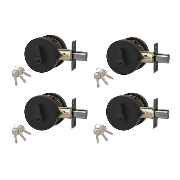 eModernDecor CozyBlock Set of 4 Contemporary Hidden Screw Style Entry Door Single Cylinder Deadbolt (Matte Black)