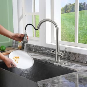 3-Spray Patterns Single Handle Pull Down Sprayer Kitchen Faucet with Deckplate and Water Supply Hoses in Brushed Nickel