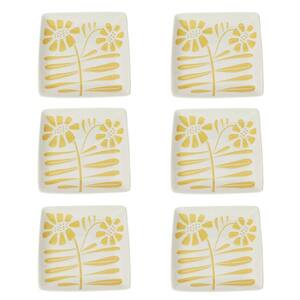 White & Yellow Hand Painted Stoneware Plate (Set of 6)