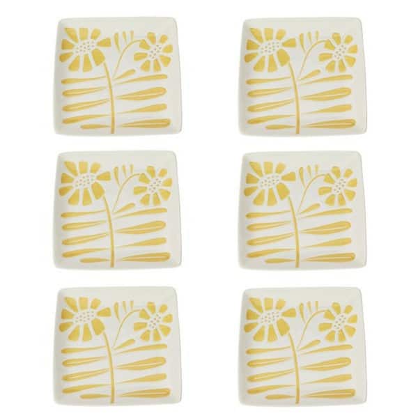 Storied Home White and Yellow Hand Painted Stoneware Plate (Set of 6)
