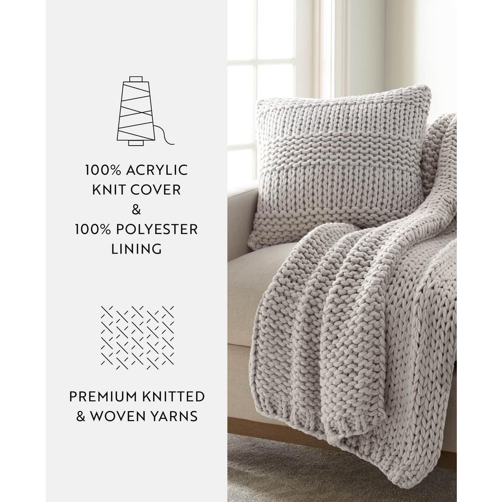 Light Gray Chunky Knit Acrylic Throw Pillow Set