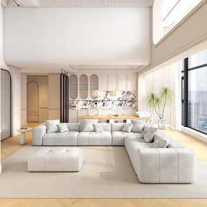 Oversized 144.17 in. W Linen 6-Piece Modular Sectional Sofa Free Combination Living Room Set with Ottoman in Beige