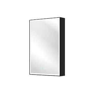 20 in. W x 30 in. H Rectangular Black Aluminum Recessed/Surface Mount LED Medicine Cabinet with Mirror,Outlet,Left-Hinge