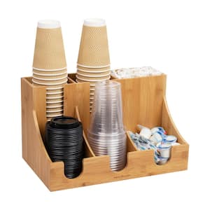 6-Compartment Cup, Lid and Condiment Countertop Organizer, Rayon from Bamboo, Brown