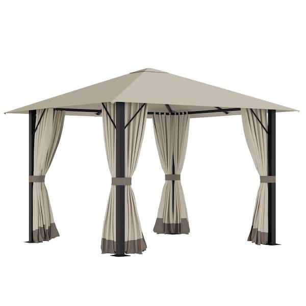 Tidoin 10 ft. x 10 ft. Khaki Patio Gazebo Canopy with Sidewalls and Vented Roof