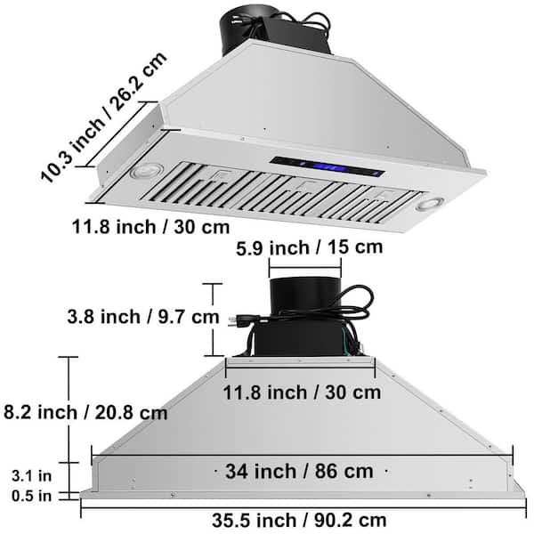 SKYSHALO Insert Range Hood, 900CFM 4-Speed, 36 in. Stainless