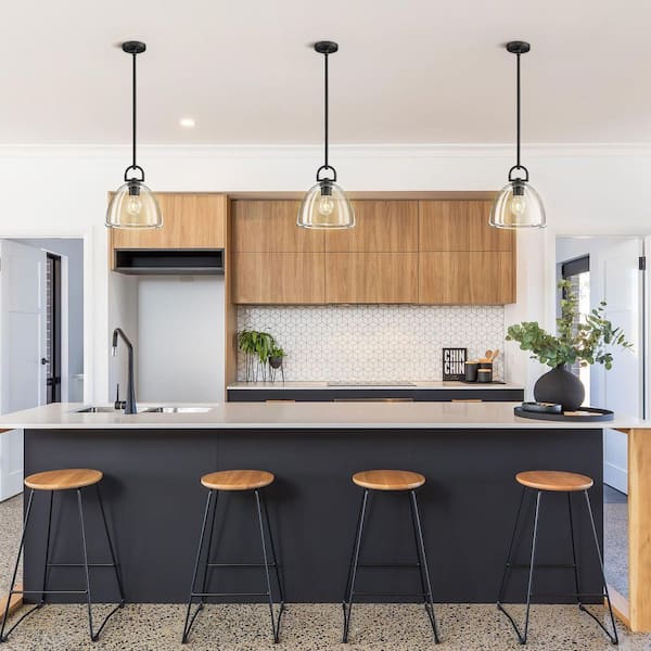 11 in. 1-Light Dimmable LED Kitchen Island Pendant Light, K9 Crystal Black Dome Pendant Light for Dining Room, Bedroom
