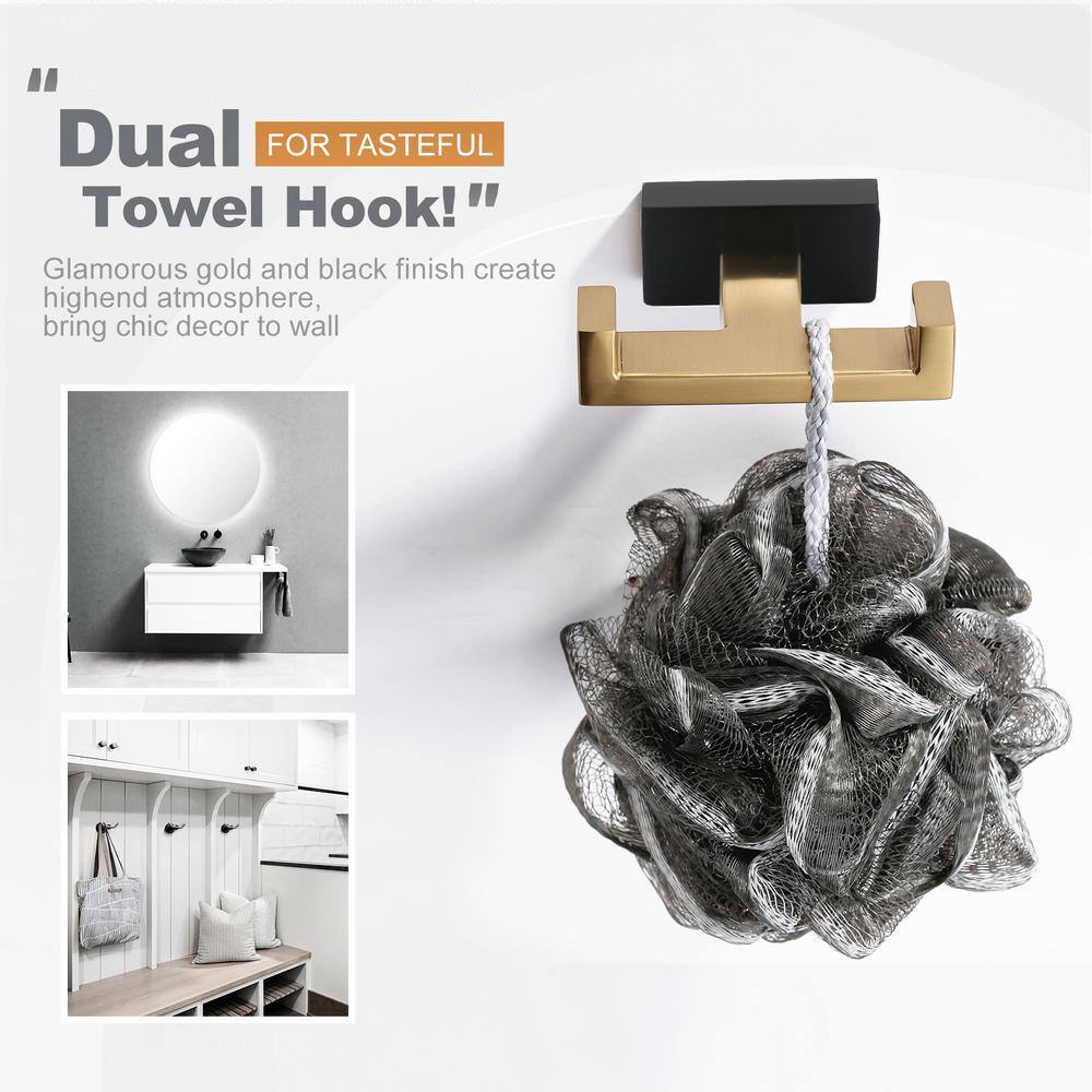 Matte Black and Gold Stainless Steel Double Towel Hook