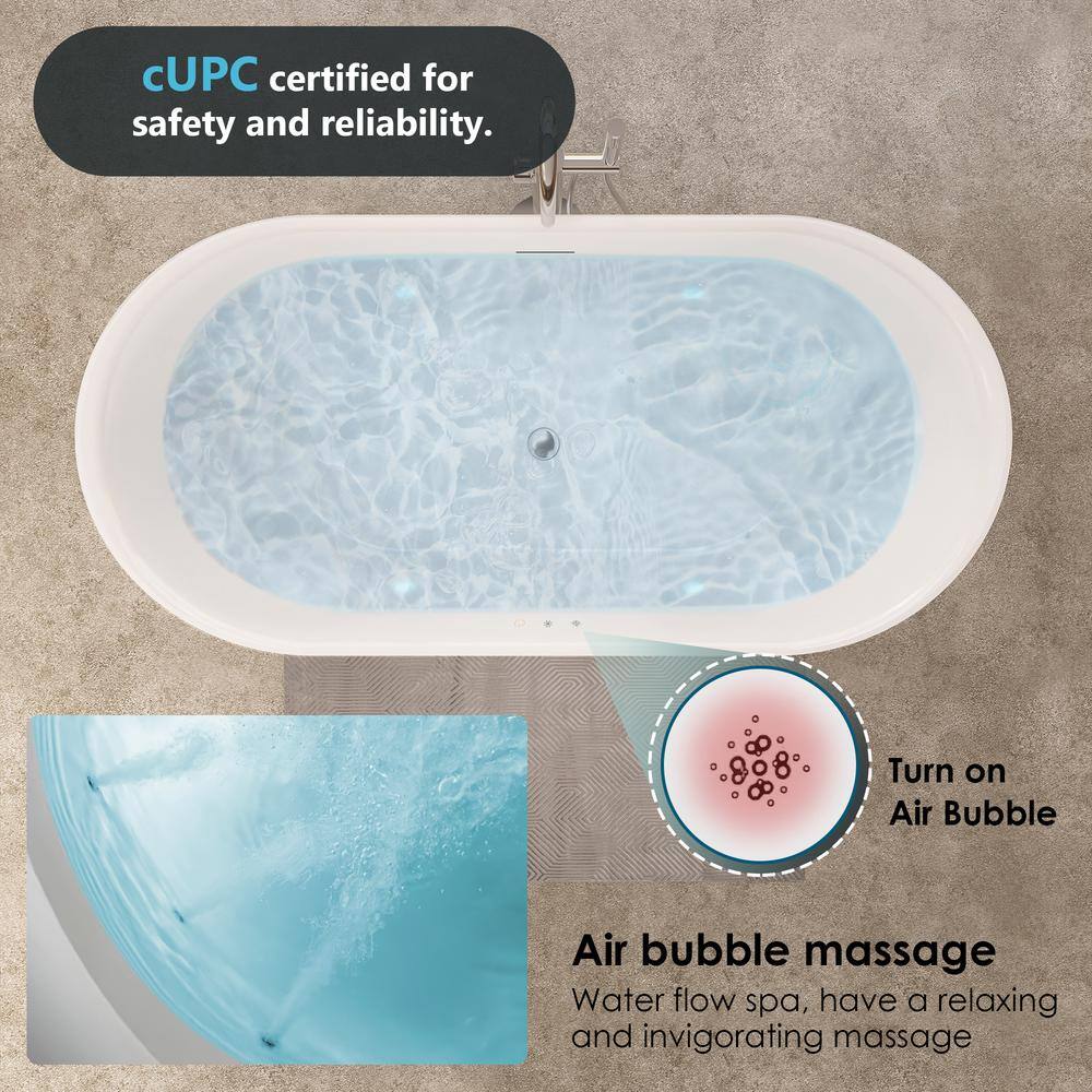 Royce 67" Glossy White Freestanding Acrylic Soaking Bathtub