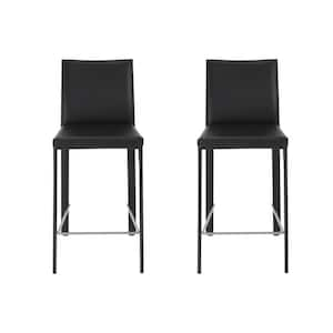 25.99 in. Black Low Back Metal Bar Chair with Upholstery Seat Set of 2