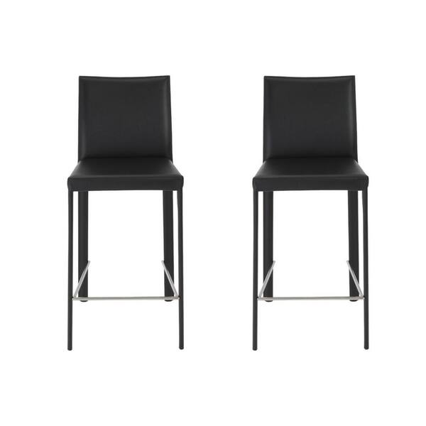 HomeRoots 25.99 in. Black Low Back Metal Bar Chair with Upholstery Seat Set of 2