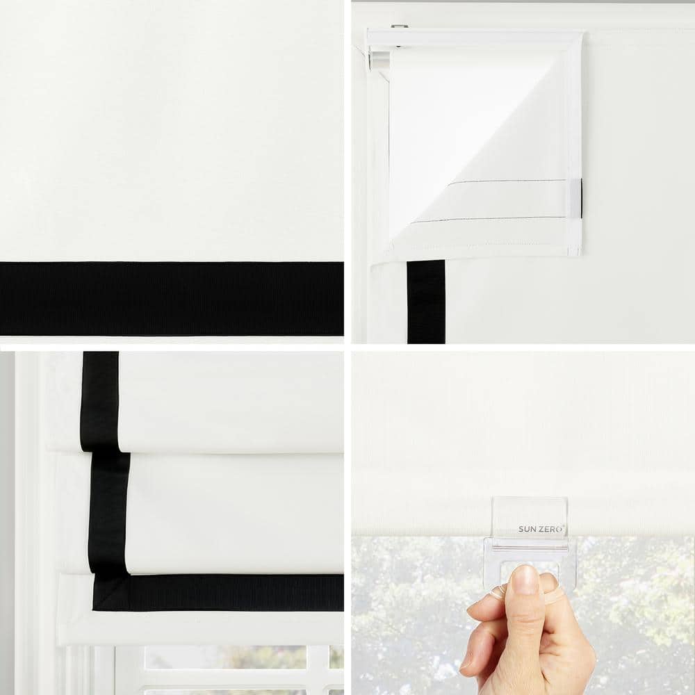 White and Black Fabric Cordless Blackout Roman Shade 31" x 64"