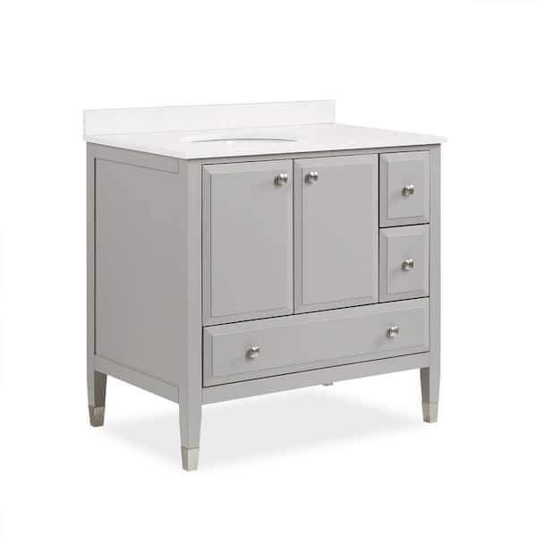 null Tricia 36 in. Bathroom Vanity in Gray w/ Composite Granite Vanity Top in White w/ White Ceramic Oval Sink & Backsplash