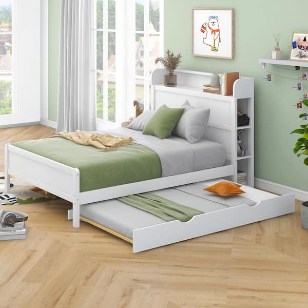 Harper & Bright Designs White Wood Frame Full Size Platform Bed with ...