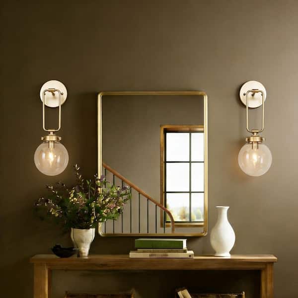 Modern Globe Wall Sconce Light Naomi 1-Light Antique Gold Dome Wall Light with Clear Glass Shade
