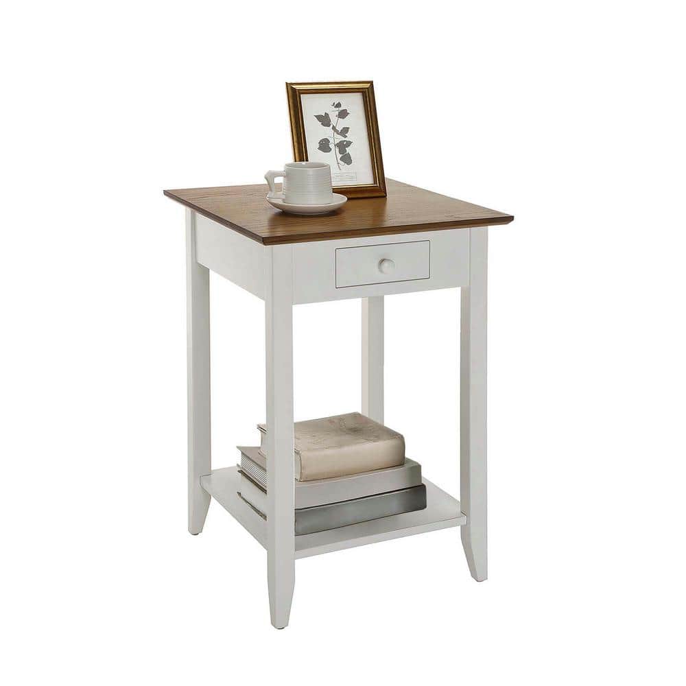 American Heritage Driftwood White Solid Pine End Table with Shelf and Drawer
