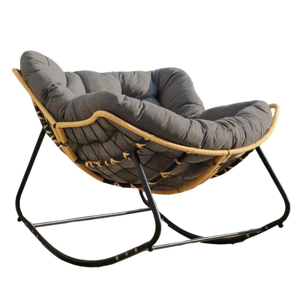 Larger Metal Outdoor Rocking Chair with Beige Cushions for Bedroom ...