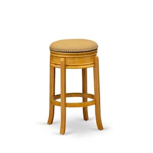 30 in. H Oak Counter Height Wooden Barstool Round Shape with Vegas Gold PU Leather Upholstered Pub Height