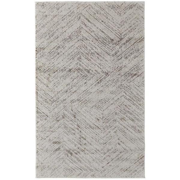 HomeRoots 8 ft. x 10 ft. Ivory, Brown Abstract Area Rug