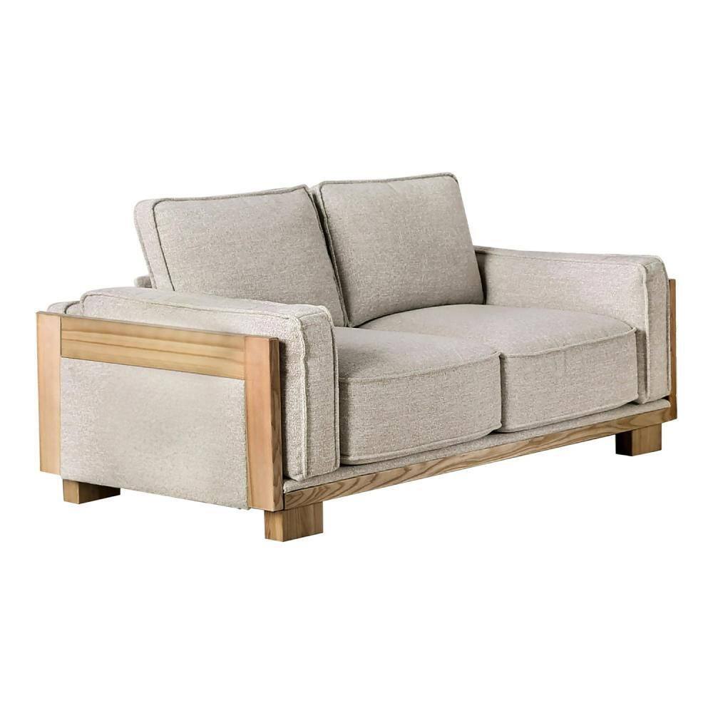 Denu 70 in. Solid Print Fabric 2-Seater Welt Trim Details Loveseat in Brown price history on PriceWatchPro