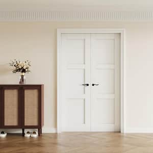 36 in. x 80 in. Universal Handed 3-Panel Blank White Solid Core Wood Assembly Required Double French Door with Jamb