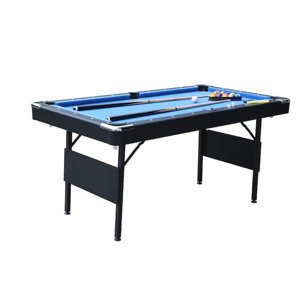 Kahomvis 65.75 in. Foldable Blue Velvet Cloth Pool Table with Steel ...