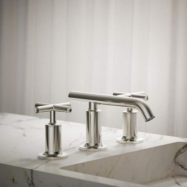 Purist 2-Handle 8 in. Widespread Bathroom Faucet with Low Cross Handles and Low Spout in Vibrant Polished Nickel