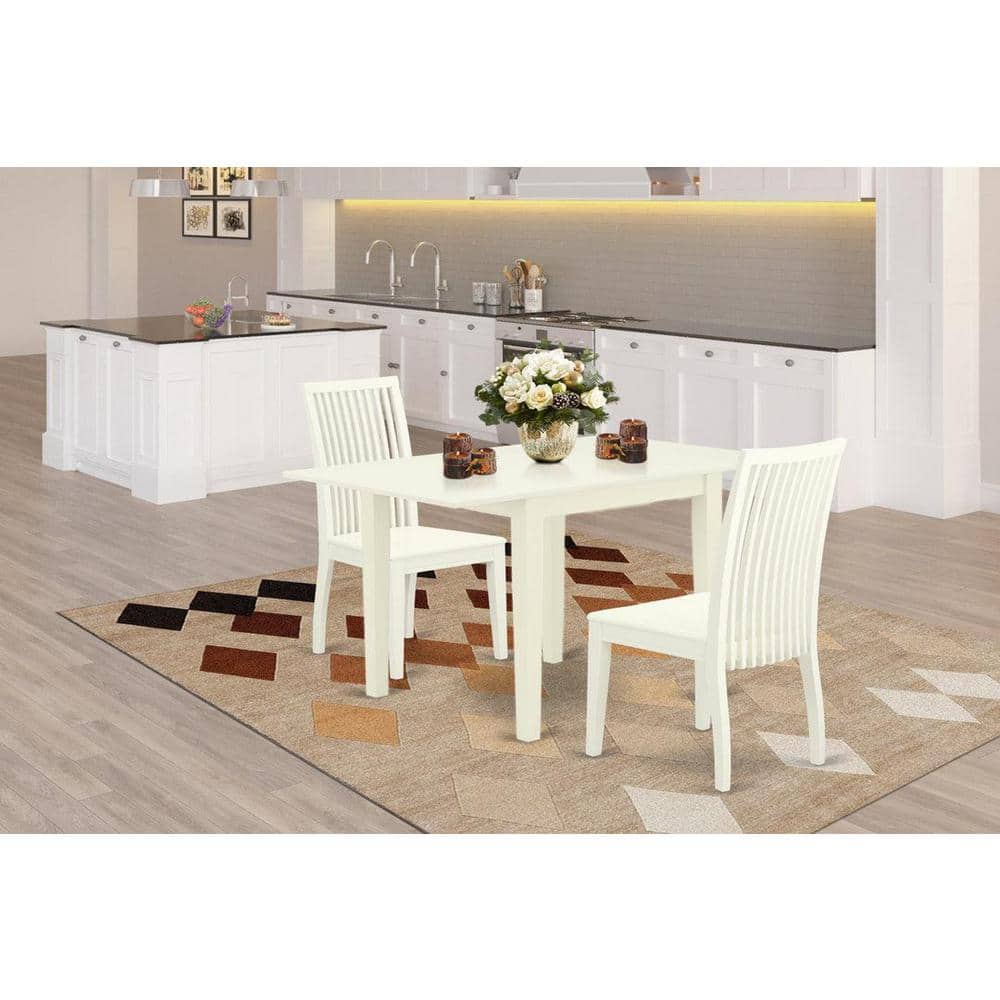 East West Furniture Dublin - Set da 3 pezzi con tavolo da cucina e sedie, composto da un tavolo rotondo con pieghe e 2 sedie da pranzo imbottite in tessuto di lino