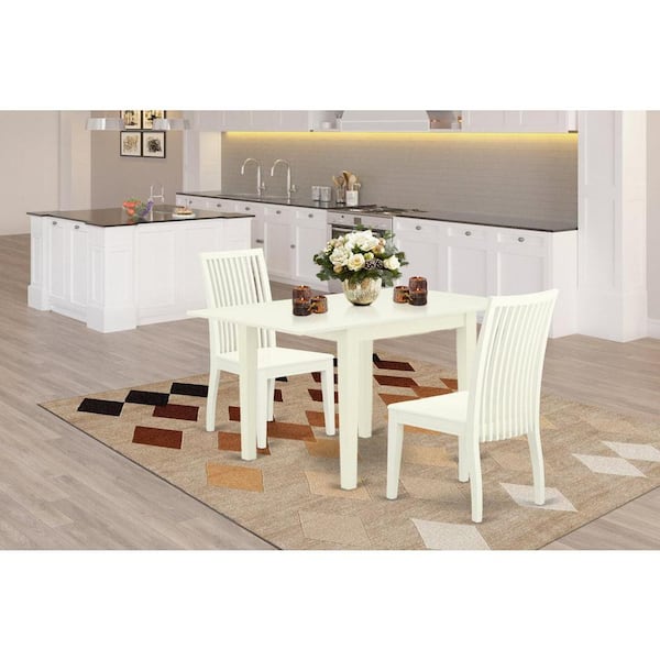 East West Furniture 3-Piece Linen White Finish Solid Wood Top Dining Table Set