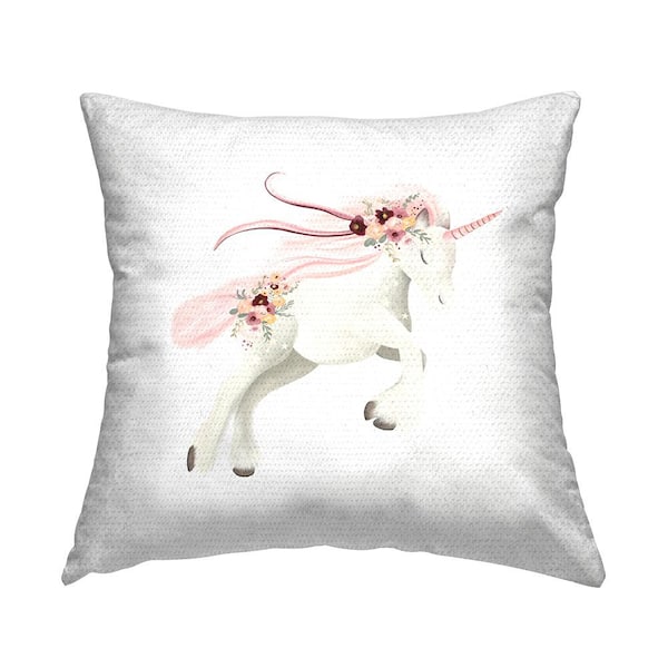 Stupell Industries Unicorn and Pink Florals Pink Square Outdoor Throw Pillow