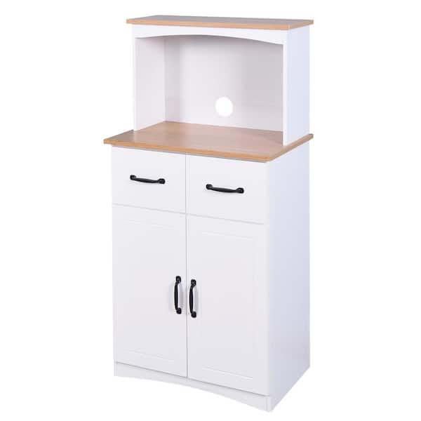 Aoibox Wooden Kitchen Cabinet White Pantry Storage Microwave Cabinet with Storage Drawer