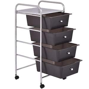 12.6 in. W x 30 in. H Black Pull-Out Plastic 4-Drawer Rolling Storage Cart